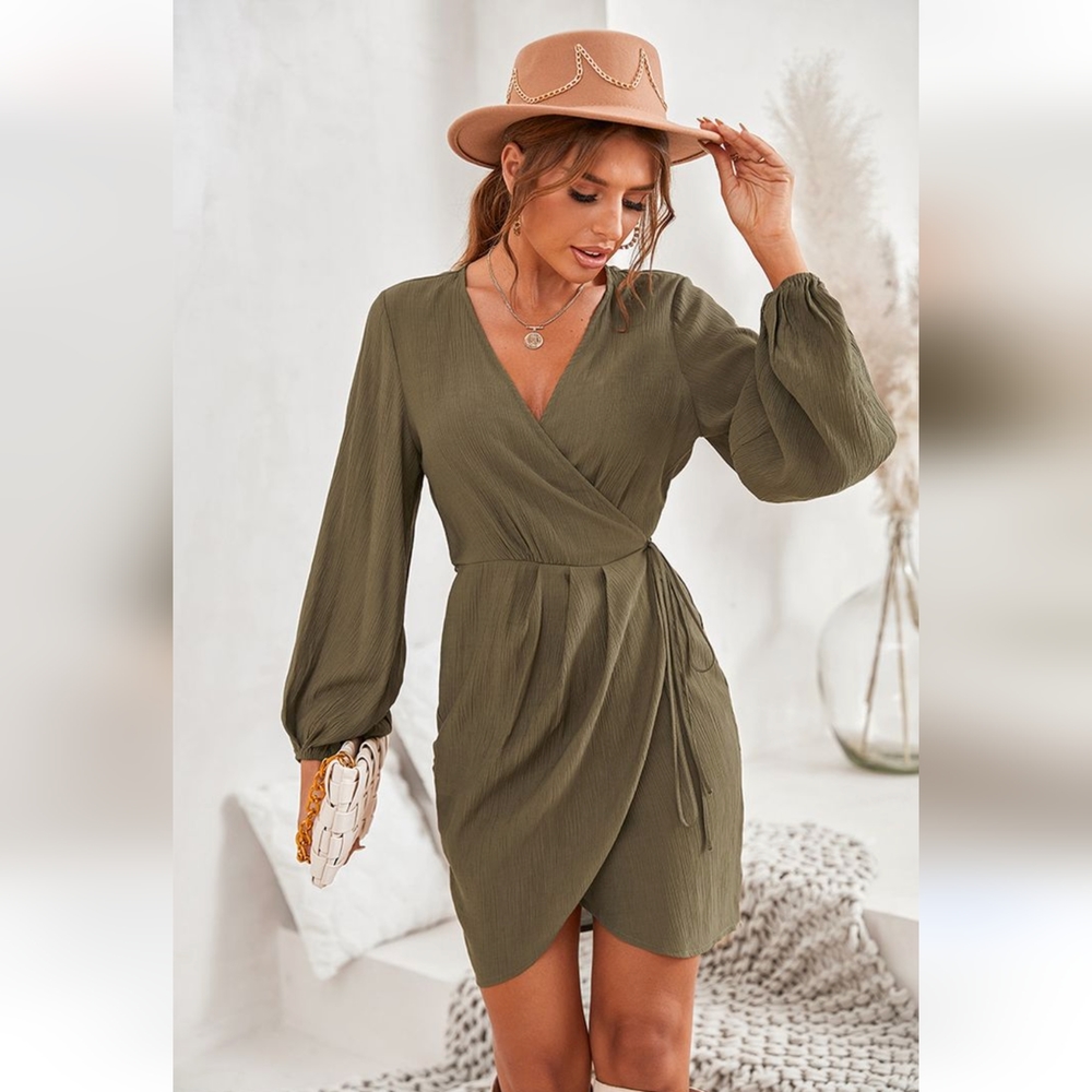 Peasant Sleeve Wrap Dress